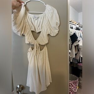 White short sleeve cut out dress